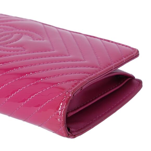 CHANEL V Stitch Chevron Long Bifold Wallet Pink Patent Leather - Picture 7 of 8